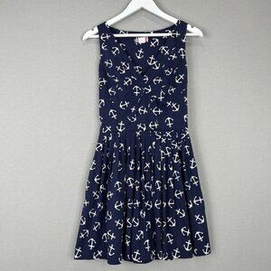 Pinup Couture Womens Dress Medium Blue Anchor Retro Pinup Coastal Nautical Boho